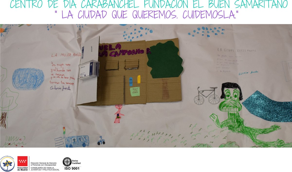 Trabajando el tema del compañerismo desde el Centro de Día en colaboración con Alberto G. Educathyssen, salieron conceptos como solidaridad, amistad, compañerismo y se trabajo desde el Centro de Dia con el docu web "Carta de amor a las ciudades". Desde las memorias emocionales, trabajando la ciudad, se realizo un mural dibujando diferentes partes de la ciudad con los servicios y posibilidades de la ciudad imaginada "La ciudad que queremos", incluyendo ampliar espacios culturales, cuidado del medio ambiente y espacios comunitarios de  ocio ... teniendo como referencia Madrid.