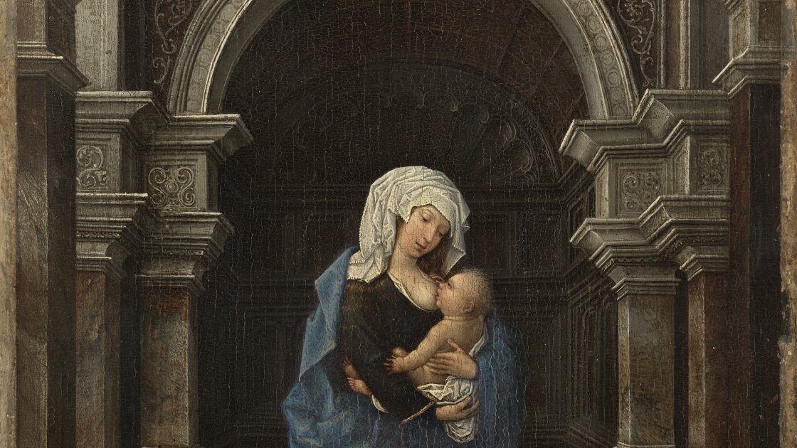 La Virgen, de pie, dando de mamar al Niño. Anónimo FLAMENCO hacia 1530