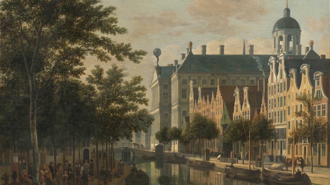 El Nieuwezijds Voorburgwal con el mercado de flores de Amsterdam. Gerrit Adriaensz. Berckheyde