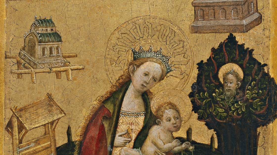  La  Virgen y el Niño en el Hortus Conclusus (ala izquierda). Anónimo ALEMÁN activo en Westfalia