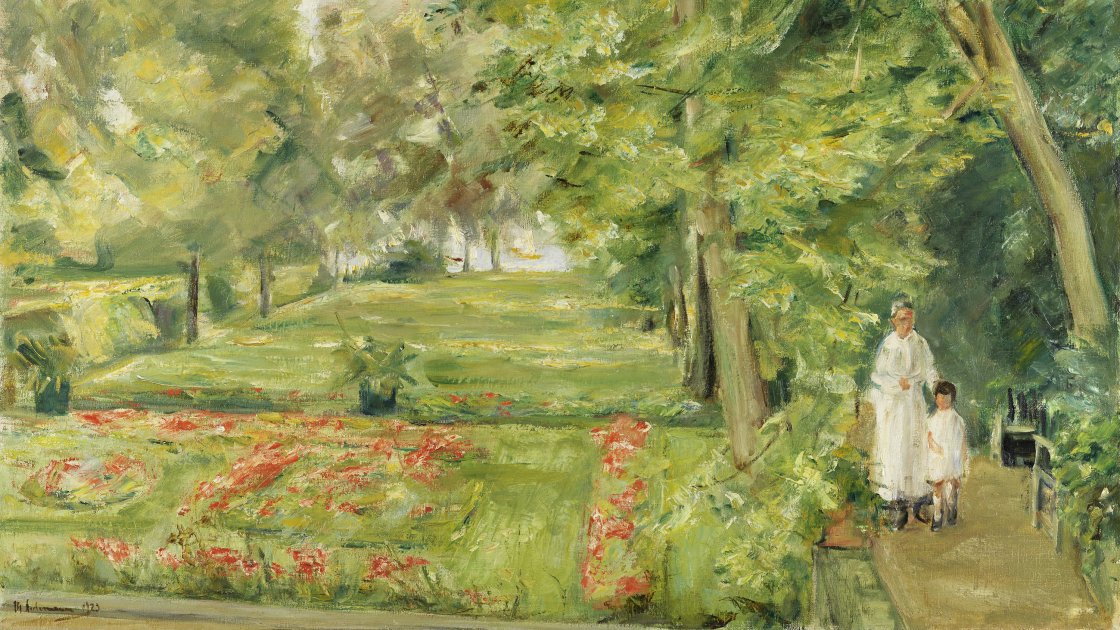 La nieta del artista con su niñera en el jardín del Wannsee. Max Liebermann