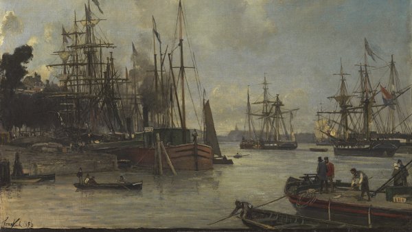 Vista del puerto en Rotterdam. Johan Barthold Jongkind