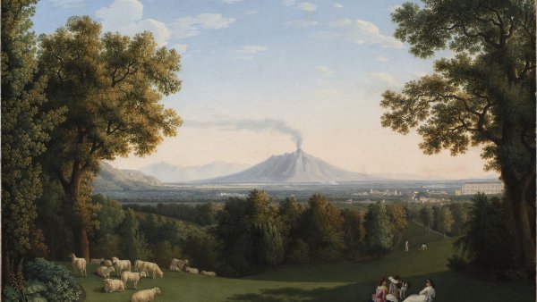 Paisaje con el Palacio de Caserta y el Vesubio. Jacob Philipp  Hackert