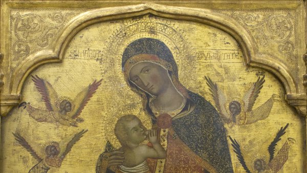 La Virgen de la Humildad con ángeles y un donante. Anónimo VENECIANO activo h. 1360