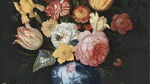 Vaso chino con flores, conchas e insectos. Balthasar van der Ast