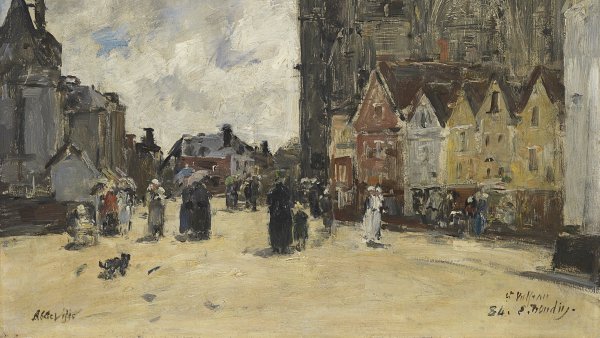 La plaza de la Iglesia de Saint Vulfran en Abbeville. Eugène Boudin