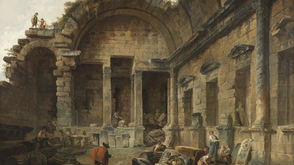 Interior del templo de Diana en Nîmes. Hubert Robert