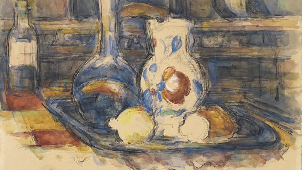 Botella, garrafa, jarro y limones. Paul Cézanne