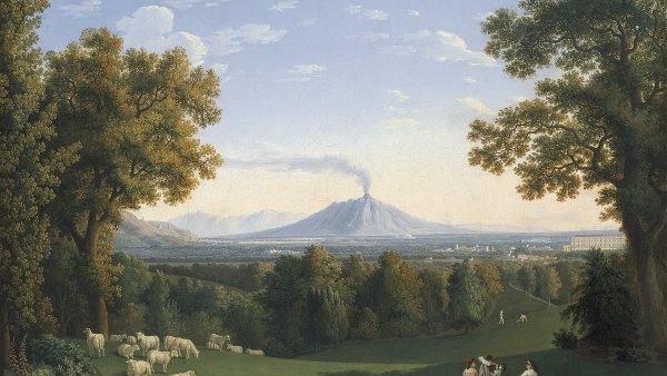 Paisaje con el Palacio de Caserta y el Vesubio. Jacob Philipp  Hackert