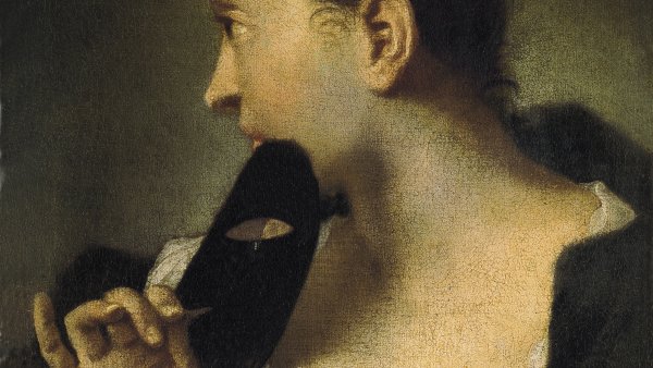 Retrato de una joven de perfil con una máscara en la mano derecha. Giambattista Piazzetta