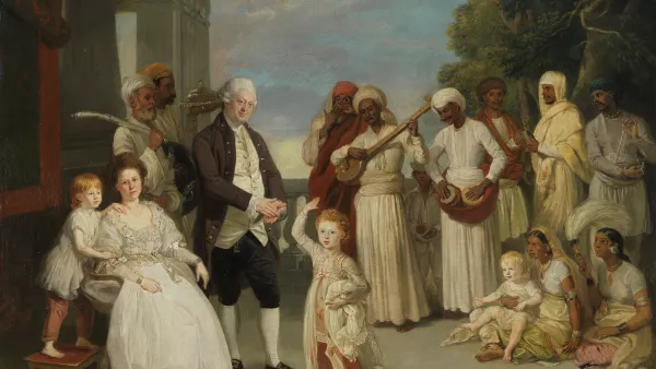 Retrato de grupo con sir Elijah y lady Impey. Johann Zoffany