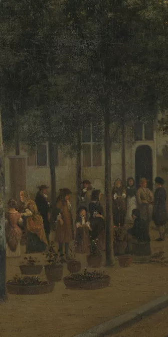 Gerrit Adriaensz. Berckheyde, El Nieuwezijds Voorburgwal con el mercado de flores de Amsterdam (detalle), 1686 Gerrit Adriaensz. Berckheyde, El Nieuwezijds Voorburgwal con el mercado de flores de Amsterdam (detalle), 1686
