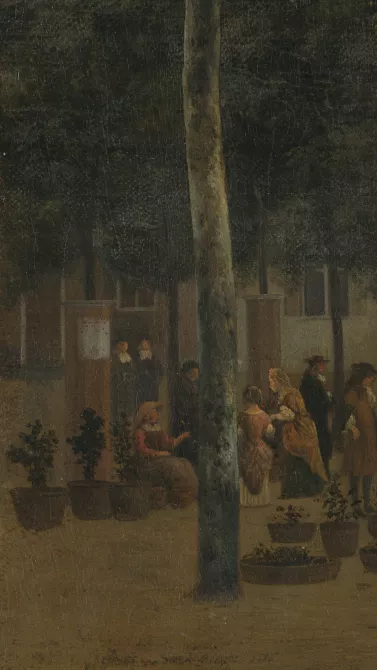 Gerrit Adriaensz. Berckheyde, El Nieuwezijds Voorburgwal con el mercado de flores de Amsterdam (detalle), 1686 Gerrit Adriaensz. Berckheyde, El Nieuwezijds Voorburgwal con el mercado de flores de Amsterdam (detalle), 1686