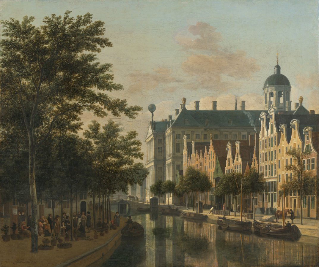 El Nieuwezijds Voorburgwal con el mercado de flores de Amsterdam. Gerrit Adriaensz. Berckheyde El Nieuwezijds Voorburgwal con el mercado de flores de Amsterdam. Gerrit Adriaensz. Berckheyde