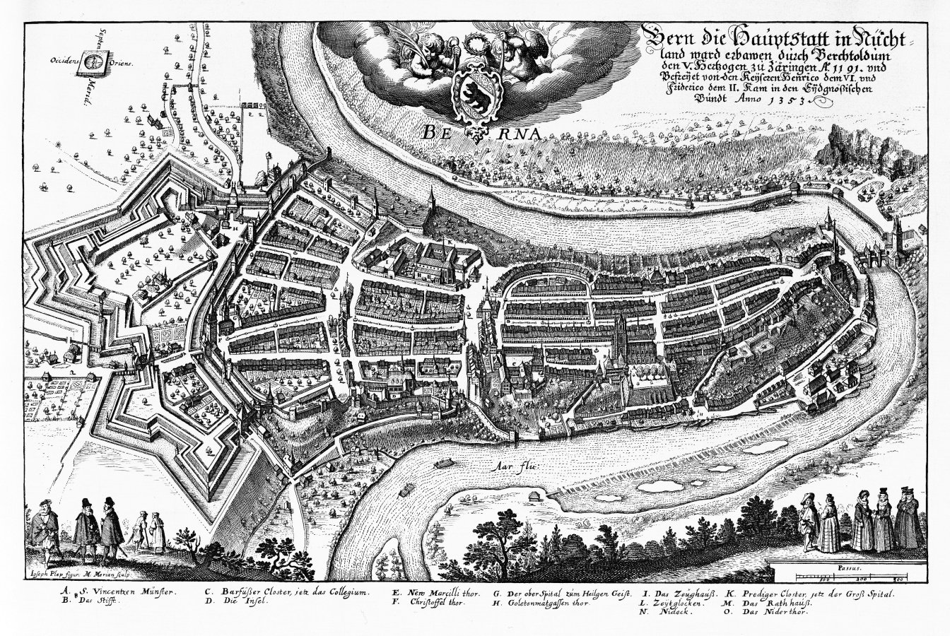 Plano de la ciudad de Berna, 1638, de Matthäus Merian 