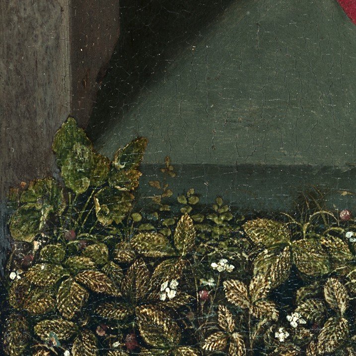 Maestro de la Madonna André, La Virgen con el Niño entre ángeles (detalle), hacia 1500