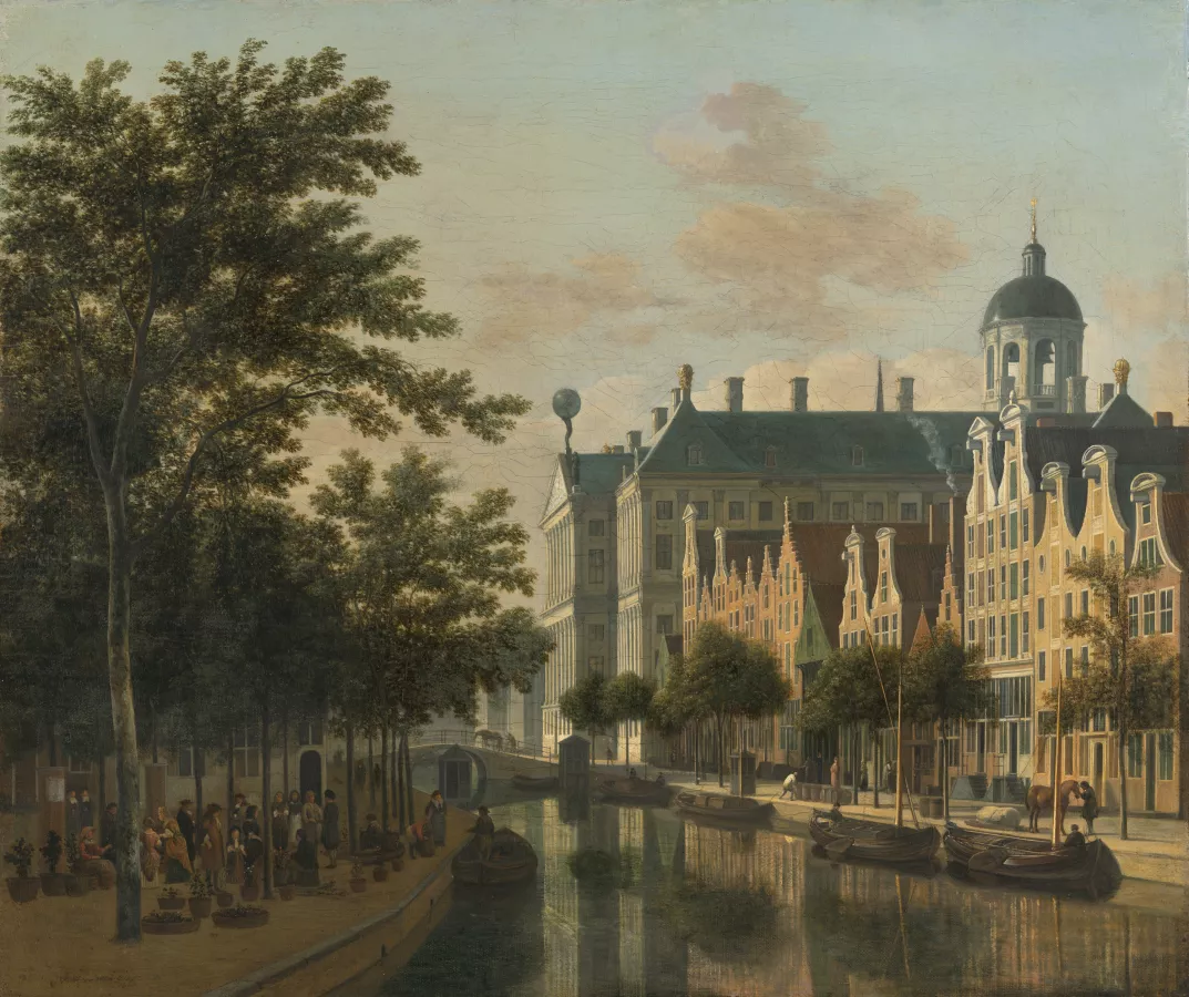 El Nieuwezijds Voorburgwal con el mercado de flores de Amsterdam. Gerrit Adriaensz. Berckheyde El Nieuwezijds Voorburgwal con el mercado de flores de Amsterdam. Gerrit Adriaensz. Berckheyde