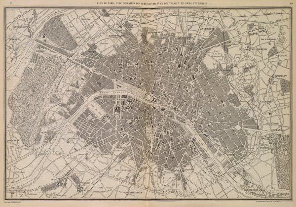 Plan de París con indicaciones de las calles nuevas y de los trabajos de ejecución, 1853