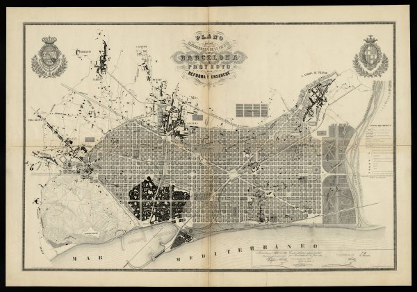 Ensanche de Barcelona. Plano de los alrededores de la ciudad de Barcelona y del proyecto para su mejora y ampliación, 1859