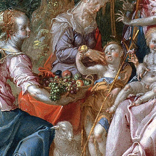 Joachim Antonisz. Wtewael, La Sagrada Familia con ángeles y santos (detalle), hacia 1606 - 1610