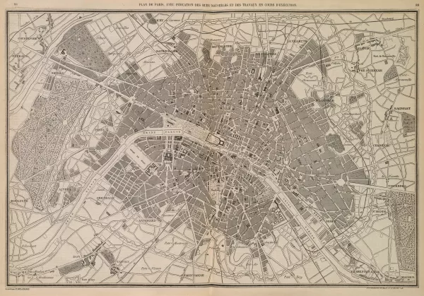Plan de París con indicaciones de las calles nuevas y de los trabajos de ejecución, 1853