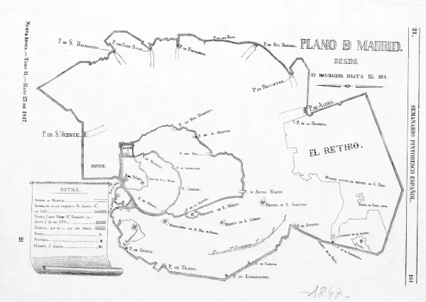 Plano de las distintas cercas de Madrid, 1847