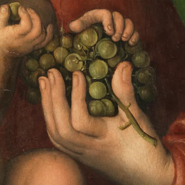 Obra deLucas Cranach el Viejo, La Virgen y el Niño con un racimo de uvas (detalle), hacia 1509 - 1510 Lucas Cranach el Viejo, La Virgen y el Niño con un racimo de uvas (detalle), hacia 1509 - 1510