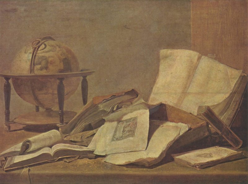 David Teniers el Joven, Bodegón con libros y globo, hacia 1650