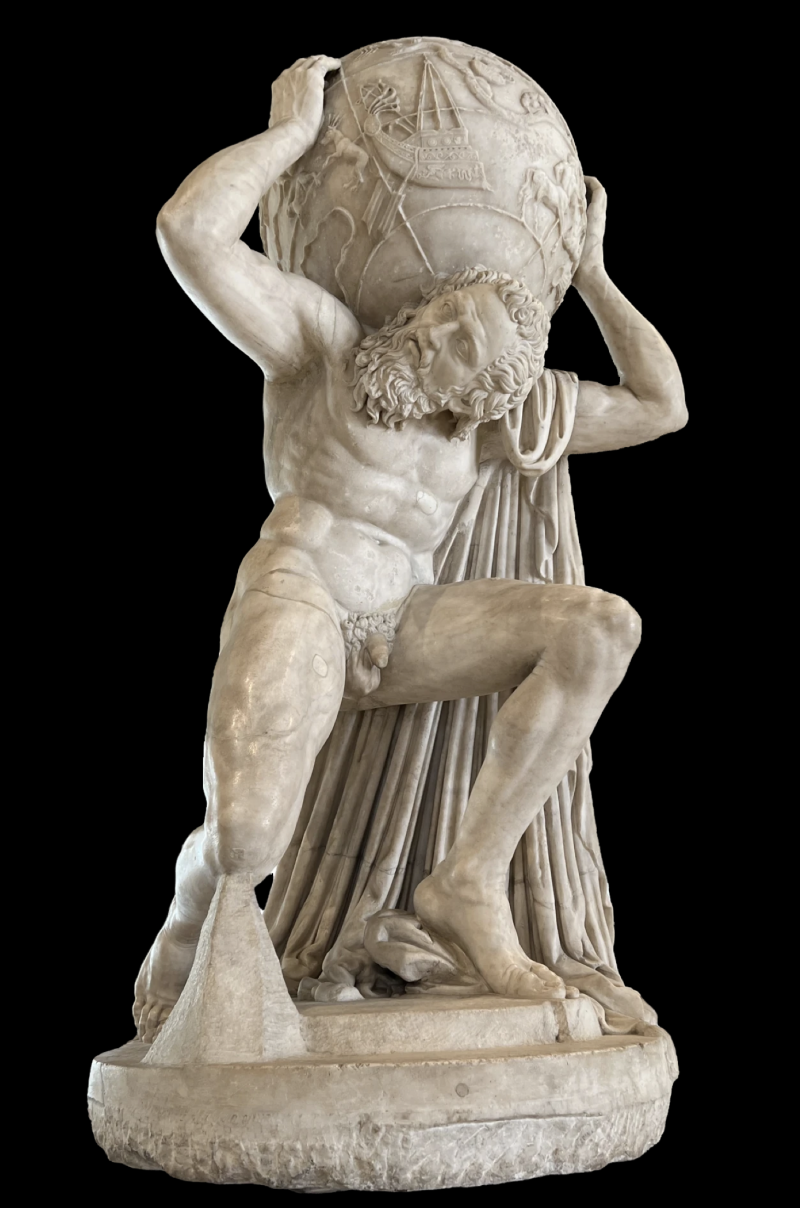 Atlas Farnese, Escultura en mármol, siglo II d. C. Museo Arqueológico de Nápoles