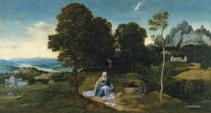 Paisaje con el descanso en la huida a Egipto. Joachim Patinir