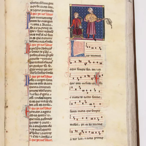 Laúd y rabel grande, folio 162R, en Cantigas de Santa María, Códice de los músicos, Real Biblioteca del Monasterio de San Lorenzo de El Escorial