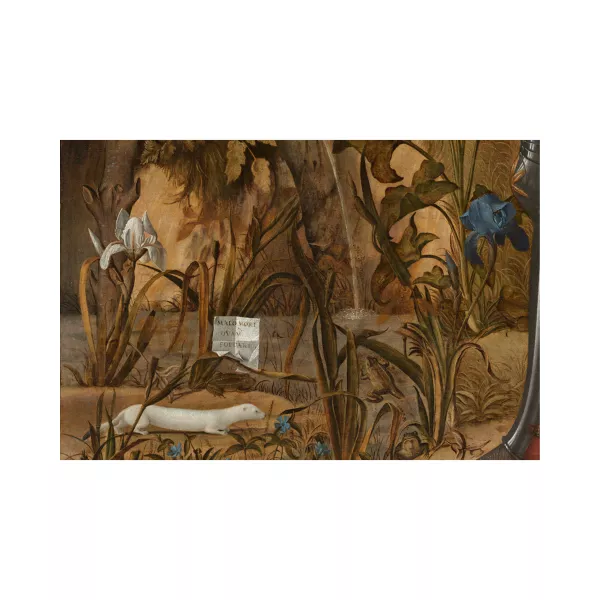 Obra de Vittore Carpaccio, Joven caballero en un paisaje (detalle), hacia 1505 Vittore Carpaccio, Joven caballero en un paisaje (detalle), hacia 1505