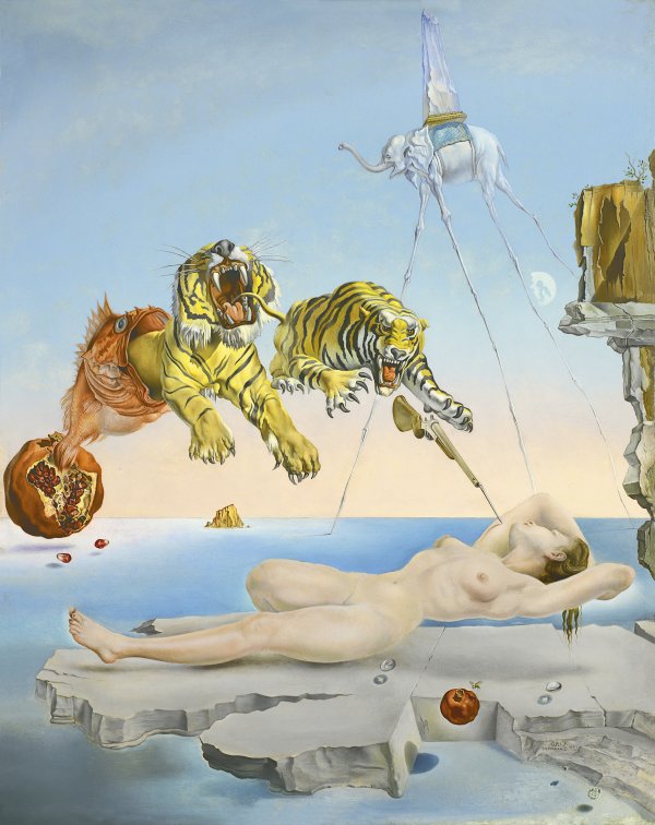 Un segundo antes del despertar de un sueño provocado por el vuelo de una abeja alrededor de una granada. Salvador Dalí